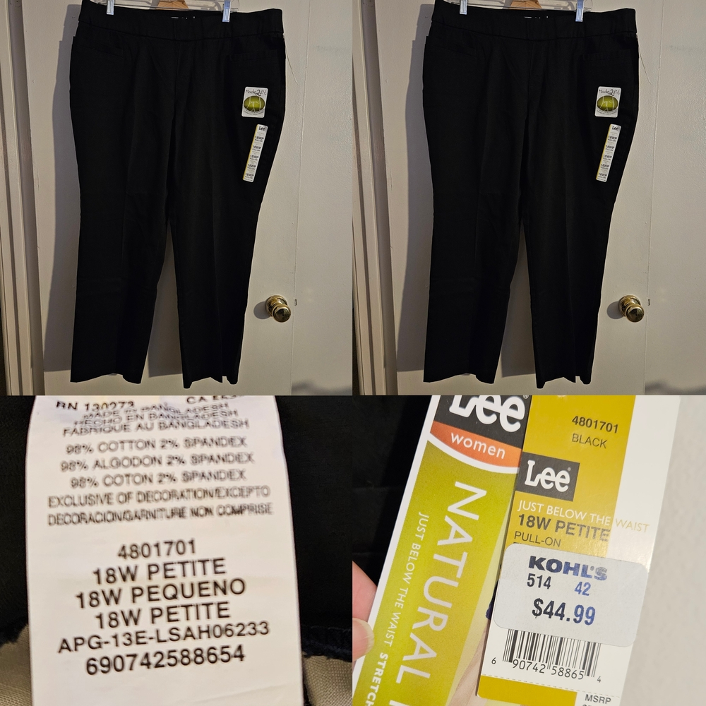 SIZE 18W LOT BUNDLE LEE Natural Fit Stretch Pants Black 2 pairs (B20)
